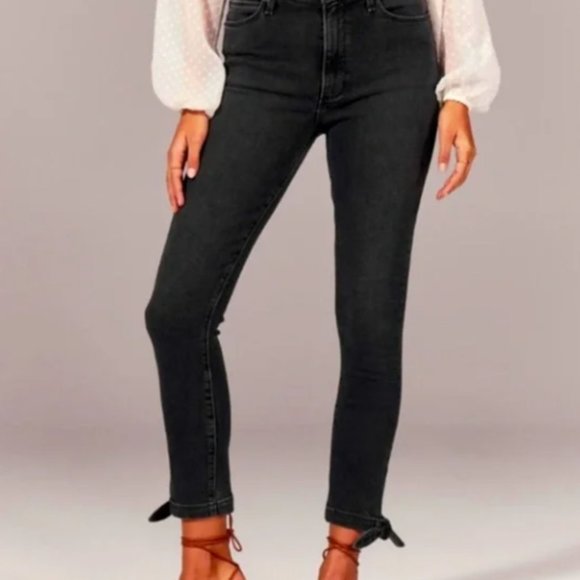 Abercrombie & Fitch High Rise Super Skinny Ankle Tie Black 26 - Picture 1 of 5